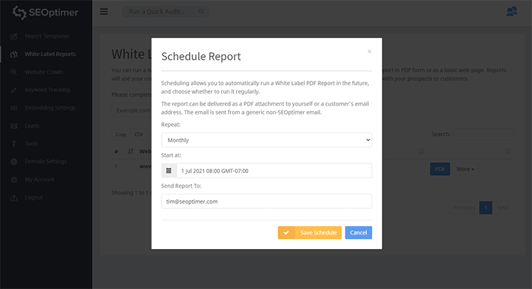 Schedule settings